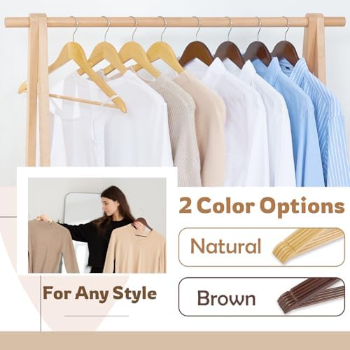 Wooden Hangers, 20 Pack Coat Hangers with Extra Smooth Finish, Precisely Cut Notches and Chrome Swivel Hook, Wooden Clothes Hangers for Shirt Suit Jacket Dress