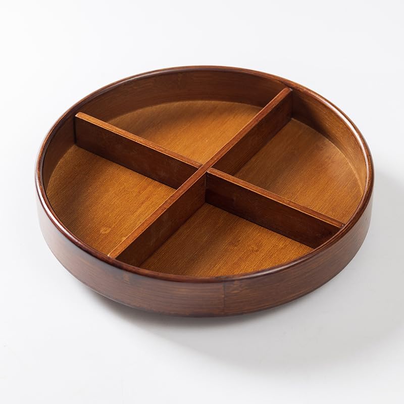 Bamboo Lazy Susan 12'' Turntable Organizer with Removable Dividers