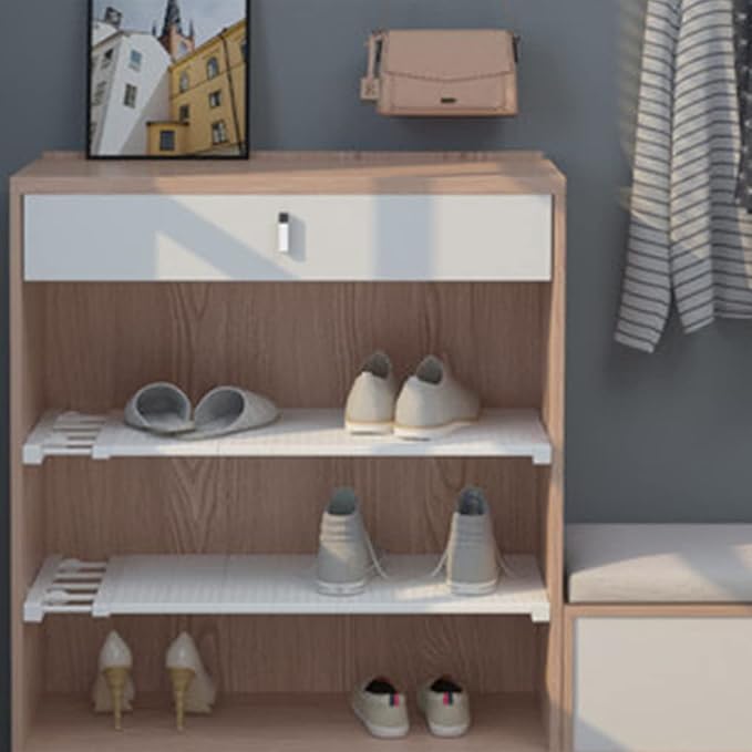 Extendable Closet Shelf Tension Rod Adjustable Clothes Hanger DIY Cabinet Storage Holder Wardrobe Organizer Dividers Shoe Rack 16.54'' Width for Bathroom Kitchen Bookshelf - White