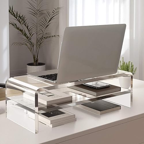 Egchi Acrylic Monitor Stand,2 Tiers Computer Monitor Riser(18x8x5.5 inches),Computer Stand/Monitor Riser for Office,Scho