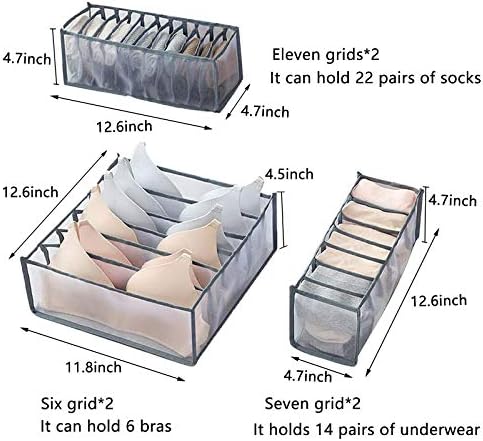 Butishop 6 Pcs Underwear Drawer Organizer Foldable Closet Clothes Dividers Nylon Dresser Compartments Storage Box Set Fi