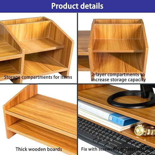 Catekro Monitor Stand Riser, 2 Tiers Wood Monitor Riser Stand Brown