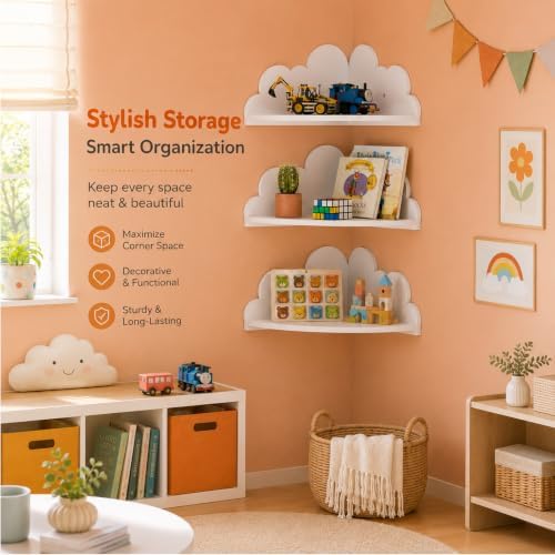 Cloud Corner Floating Shelves, Set of 3 Wall Mounted Shelves, White