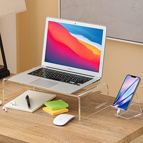 16"x8"x4" Acrylic Monitor Stand, Clear Laptop Riser with Bonus Phone Stand