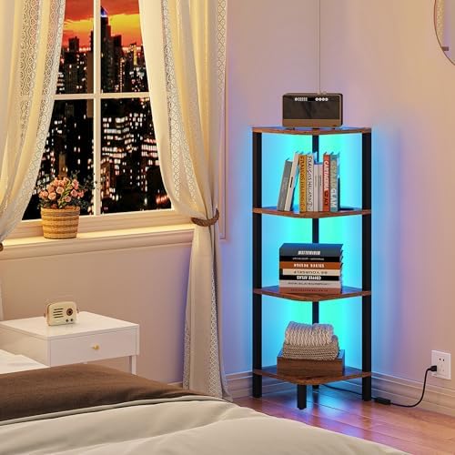 TUTOTAK Corner Shelf, 4-Tier Corner Bookshelf for Small Space