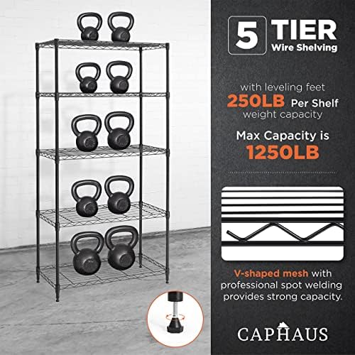 CAPHAUS 3/4/5-Tier Adjustable Height Wire Shelving Unit, Wire Rack Shelving, Metal Steel Storage Shelves, Garage Shelvin