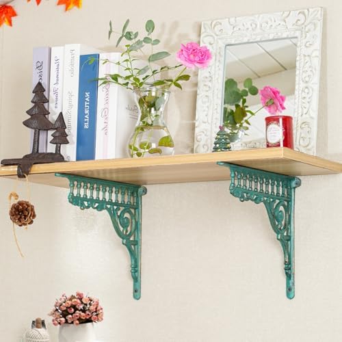 Sungmor 10.6 Inch Cast Iron Brackets for Shelves - 2 Pack Vintage Green