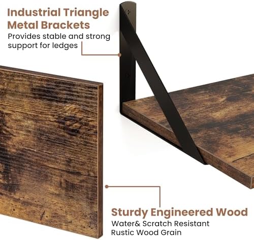 Axeman 40 Inch Floating Shelves, 8 Inch Deep Brown Wall Shelves Set of 2