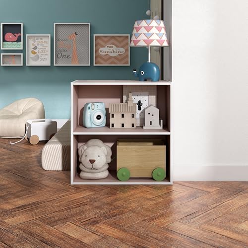 Homes: Inside + Out Apexa 2-Tier Cube Storage Organizer Shelves, Stackable Wood Bookcase Fits Cubby Bins for Organizatio