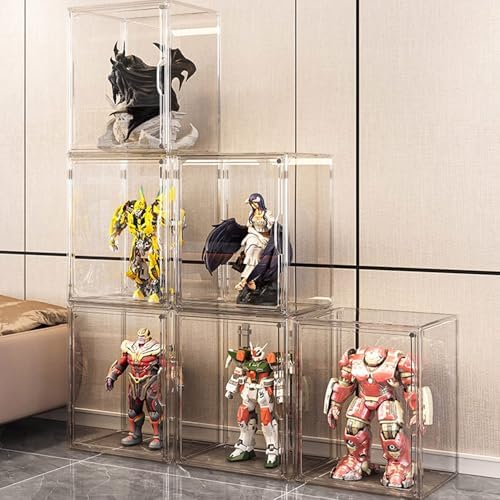 GUDEMAY Clear Stackable Plastic Storage Bins with Magnetic Lid, Dustproof Book & Cosmetic Display Cases, Large Figures C