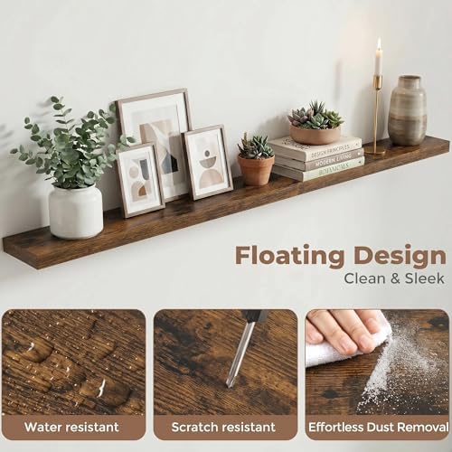 72 Inch Floating Shelves for Wall, 6.5"D Wood Storage Shelves, Brown Finish