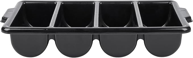 Restaurantware-21.9 x 14.2 x 3.5 Inch Silverware Organizer, 1 Crack-Resistant Cutlery Tray - 4 Compartments, Built-In Handles, Black Plastic Utensils Drawer Holder, For Kitchen Organization