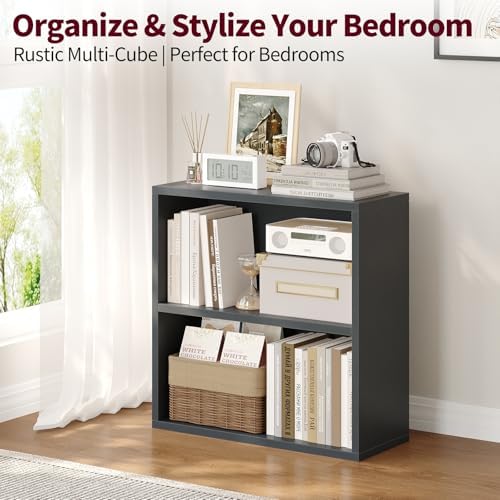 ALISENED 2 Tier Open Shelf Bookcase, Small Bookshelf with Storage