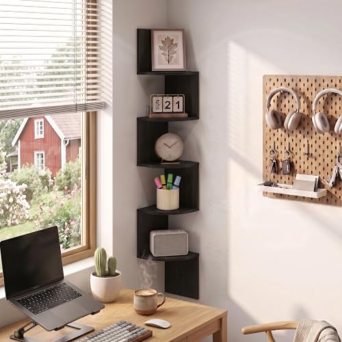 Furinno Rossi 5-Tier Corner Floating Book Shelves for Wall, Espresso