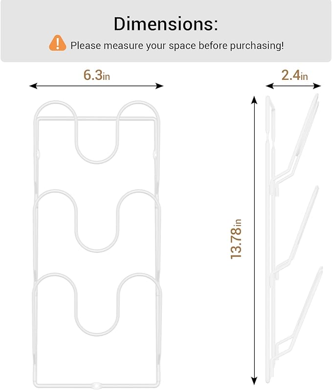 ORDORA 2 Pack Pot Lid Organizer Rack for Cabinet Door, 6-Tier Pot Lid Holders inside Cabinet, No Drilling Adhesive Wall Door Mounted Rustproof Pots and Pans Cover Organizers for Kitchen Storage, White