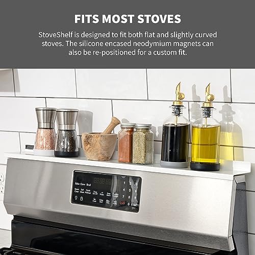 StoveShelf 24" Apartment Length White Magnetic Shelf for Kitchen Stove - Kitchen Storage Solution with Zero Installation