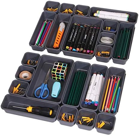Set of 22 Interlocking Desk Drawer Organizer Tray Dividers Plastic Shallow Narrow Drawers Organizers Separators and Stor