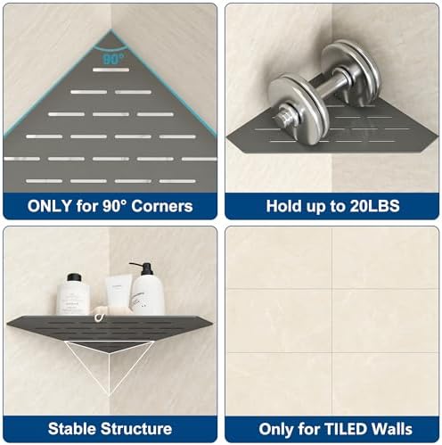 Grey Metal 10 Inch Corner Shower Shelf with Slot Design, 1 Pack