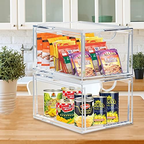 CECOLIC 2 Pack Stackable Cosmetic Organizer Drawers, Clear Acrylic Makeup Storage Organizer Box, Plastic Storage Bins Va