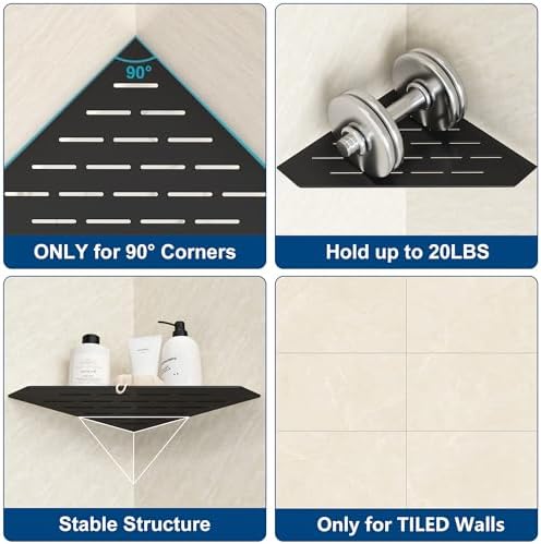 Matte Black 10 Inch Corner Shower Shelf with Slot Design, 2 Pack