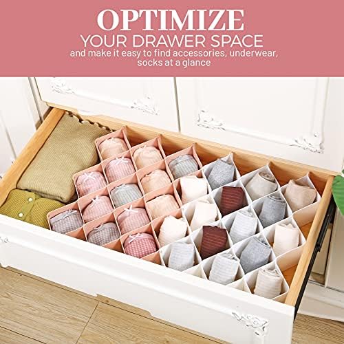 ROUFA Sock Drawer Organizer for Dresser, Honeycomb Underwear Dividers for Women, Panty Separator for Bras, Socks, Belt and Leggings (12pcs.Pink)