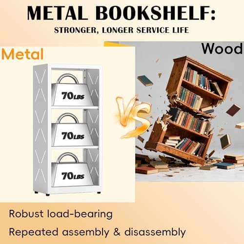 SteeLoong 3 Tier Bookcase,Metal Bookshelf with Adjustable Feet & Shelves