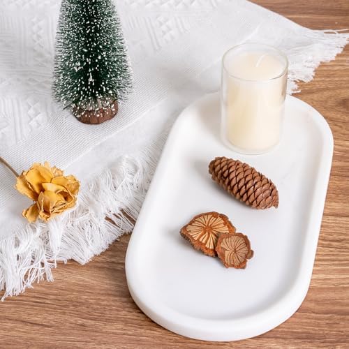 Koville Natural Marble Tray for Bathroom Decor Countertop, Vanity Tray Italy Oval Stone Trays for Candles Perfume, Stora