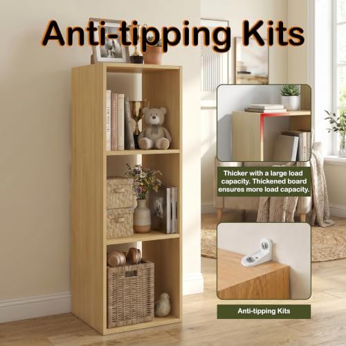 WannabeMyself【Easy Assembly】 3 Cube Storage Organizer with Anti-Tipping Kits,Reversible Open Back Book Shelf, Bookcase f