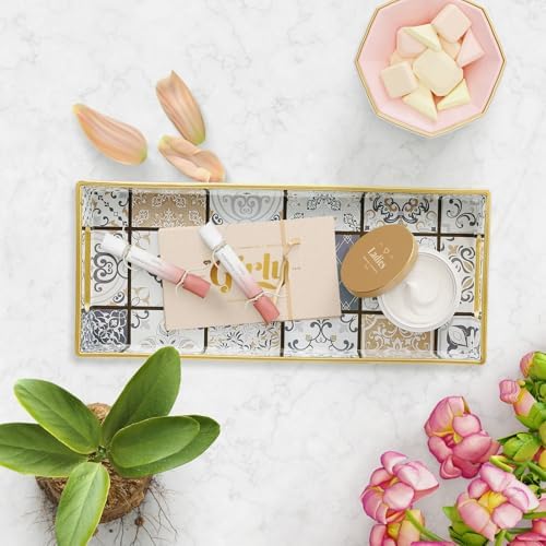 Bathroom Vanity Tray for Countertop, Small Plastic Toilet Tank Tray Versatile Storage & Organization Tray for Makeup, Pe