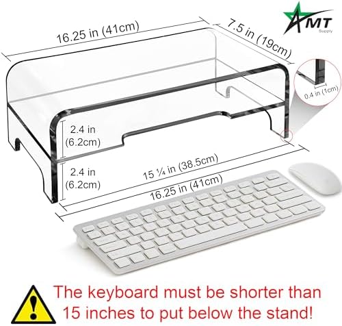 AMT Clear Acrylic Monitor Stand Riser 2 Tier, 5.5 Inches High Clear Computer Desk Organizer Shelf for Multi Media PC Sto