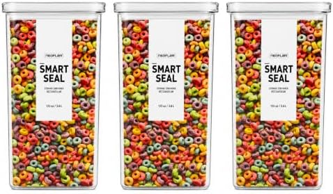 Smart Seal Airtight Food Storage Containers Set of 3, Extra Large 3.6L Pantry Containers for Cereal, Flour, Rice & Dry Food, Stackable BPA-Free Clear Canisters with Twist Lock Lids, White, 122 oz
