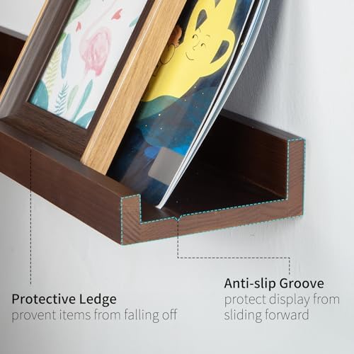 SAUMONIERES Picture Ledge Shelf Floating Book Shelves Set of 2 Wall Mounted Solid Wood for Bedroom Bathroom Living Room 