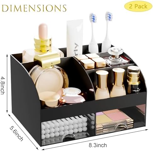 Makeup Organizer with 2 Drawers, Cosmetic Storage for Dresser Vanity and Bathroom Countertop,Make up organization and Sk