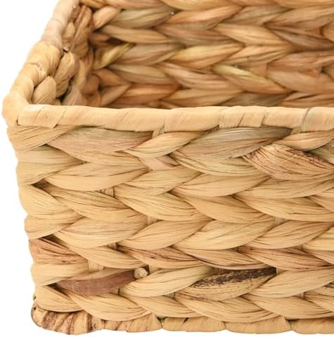Household Essentials Water Hyacinth Rectangular Storage Basket with Handwoven Fibers and Iron Frame, Natural Finish