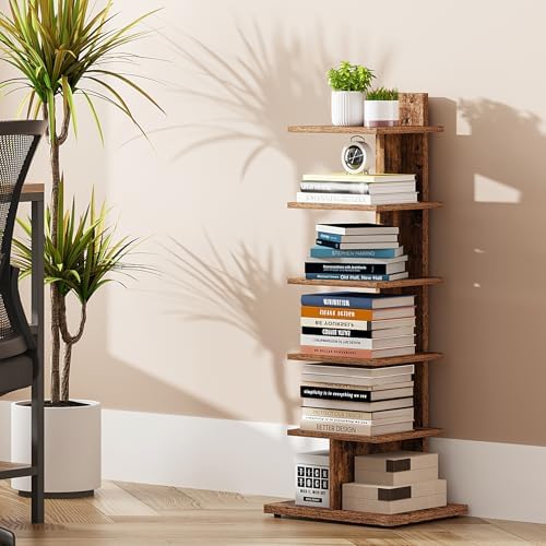 TUTOTAK Book Shelf, Narrow Spine Bookshelf, 6-Tier Bookcase for Small Space