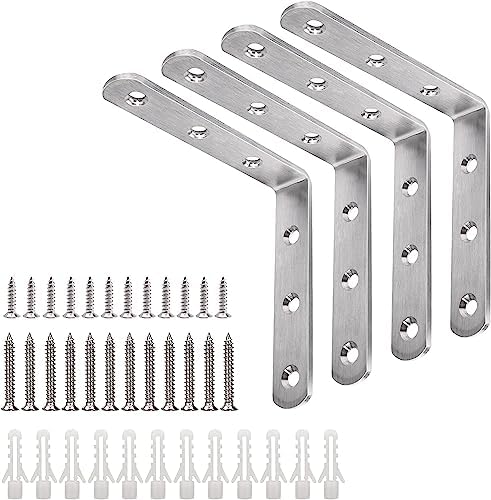 YUMORE 4x4 Inch L Bracket, Heavy Duty Corner Brace, Stainless Steel, 4 Pack