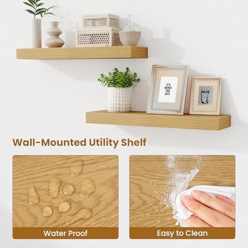 Fun Memories Floating Shelves Set of 2, 24 Inch Floating Shelves for Wall, Wood Wall Shelves with Invisible Brackets, fo