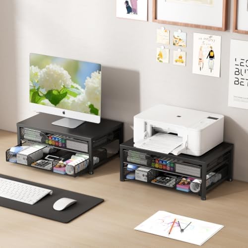 OPNICE Desk Organizer and Accessories, 2-Tier Computer Monitor Stand Riser with 2 Drawer, Laptop Stand, Office Desk Acce