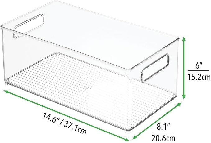 mDesign Deep Plastic Kitchen Storage Organizer Container Bin for Pantry, Cabinet, Cupboard, Shelves, Fridge, or Freezer - Holds Dry Goods, Sauces, Condiments, Drinks, Clear