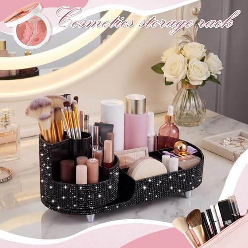Rotating Makeup Organizer Vanity, Black, Rhinestone