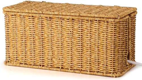 ZhiYo Rattan Cable Management Box, Cord Organizer, Nature, 12.5"x5"x5.2"