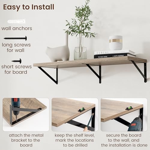 Axeman 12 Inch Deep Floating Shelves for Wall - 36 Inch Wide x 12 Inch Deep Wall Shelves Set of 2 - Rustic Grey Wood Flo