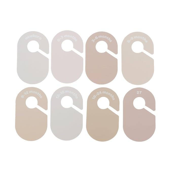 3 Sprouts Baby Closet Dividers, Newborn to 2T, Neutral, 8 Piece Set | Newborn to 2T sizing, 8-piece set, Double-sided size labels, Age labels, Nursery closet storage, Baby clothes organizer