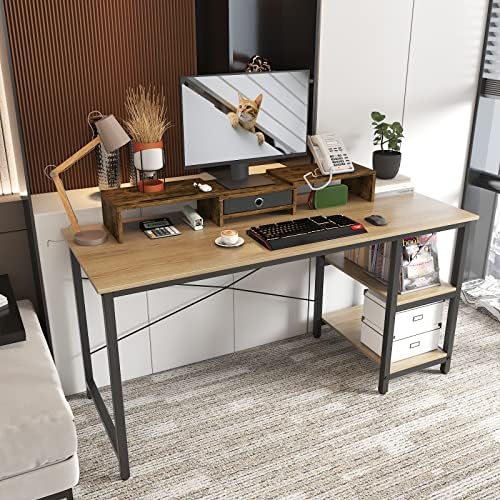 WESTREE Dual Monitor Stand Riser with Drawer, 3 Shelf Computer Monitor Riser with Adjustable Length and Angle, Desktop M
