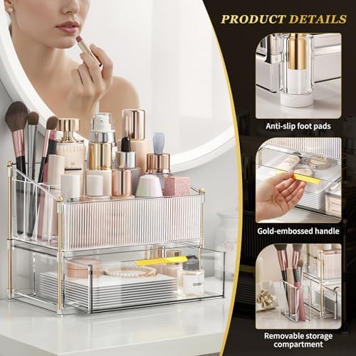 INVSSENE Stackable Makeup Organizer Countertop, Storage Perfume Skincare Cosmetic Lipstick Face Mask Makeup Brush Palett