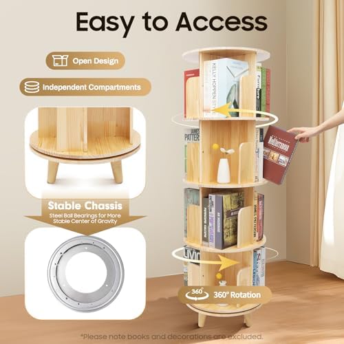 Rotating Bookshelf,Revolving Bookcase,Stackable Bookshelf Organizer, Swivel Bookcase Round Bookshelf, Book Shelf for Bed