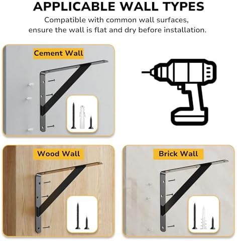 12 Pack 8 Inch Heavy Duty Shelf Bracket, Wall Shelf L Brackets for Floating Shelves, 250 LBS Max Load, Mounting Hardware