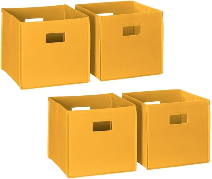 RiverRidge Folding Storage Bins with Handles Golden Yellow Cube Storage Organizer for Closet, Bedroom & Playroom - Closet Organizers and Storage Set of 4