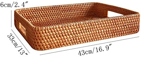 i-lan 17 Inch Oversize Handmade Rectangular Serving Trays with Cutout Handles and 2.3” Wall,Decorative Rattan Woven Stor