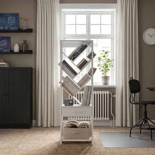 Bookshelf with Drawer,10 Tier Tree Bookcase Retro Floor Standing Bookshelves,Tall Wood Bookcases with Cabinet Storage Or